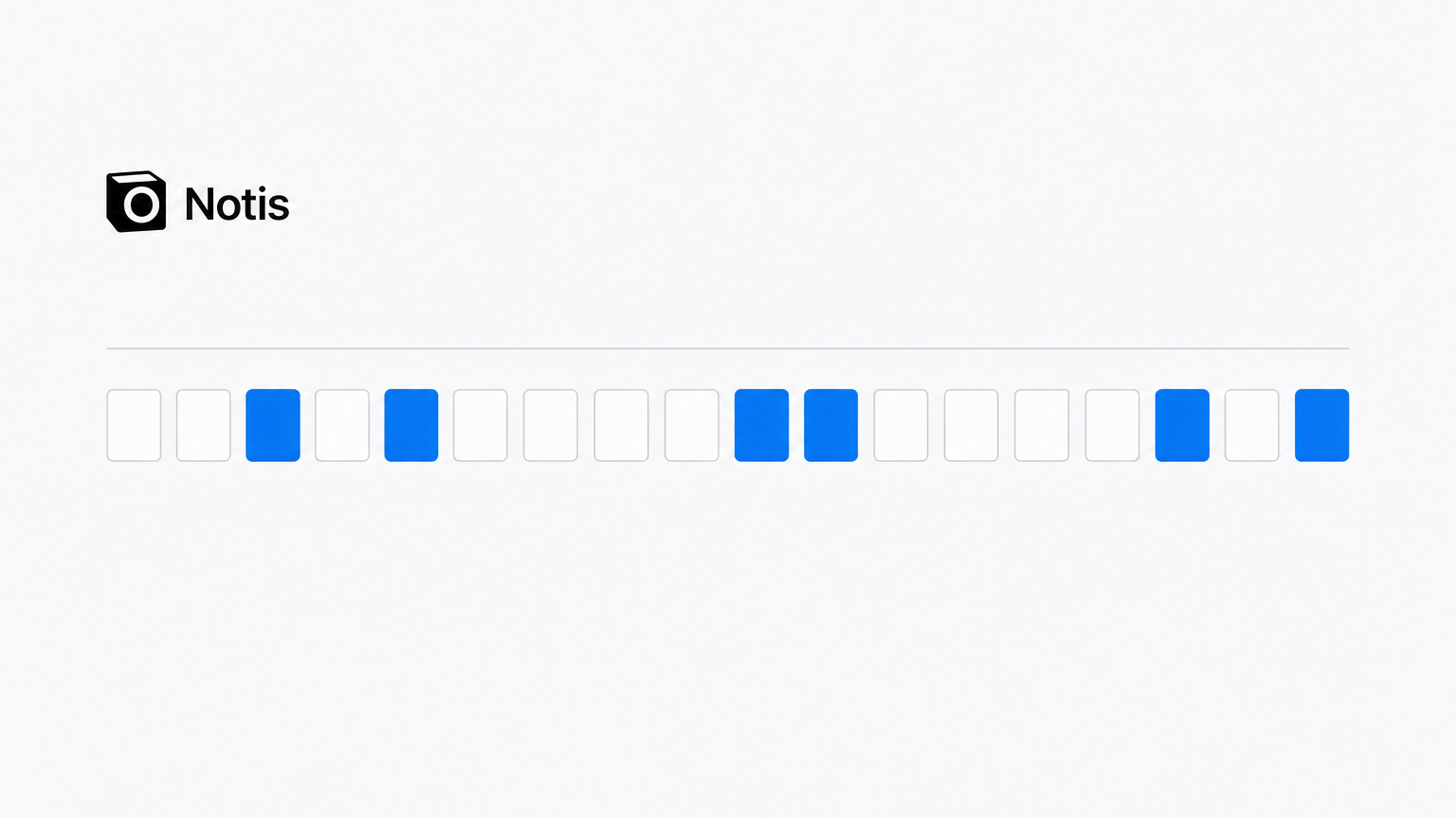 A row of five-hour Claude usage windows, most empty and a few filled in blue, under the Notis wordmark